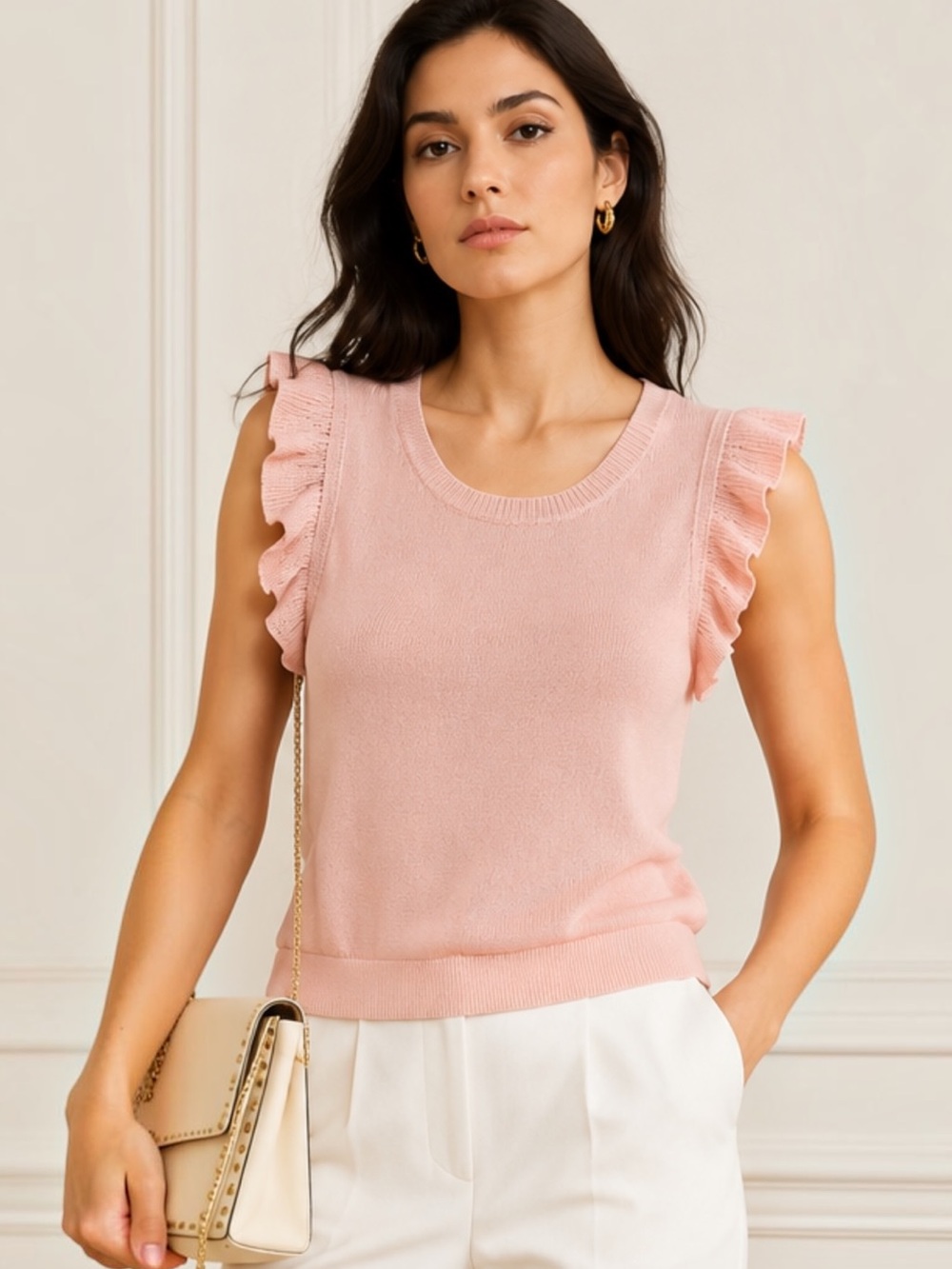 NWT Valentino Roma Pink Ruffle Sleeve Knit Top Sweater Size 4 | IT 40 Cotton